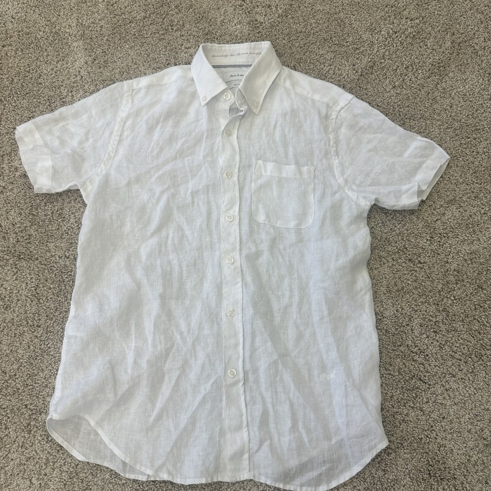 $115 Porter and Ash Mens Small 100% Linen Button Up Short Sleeve Shirt White